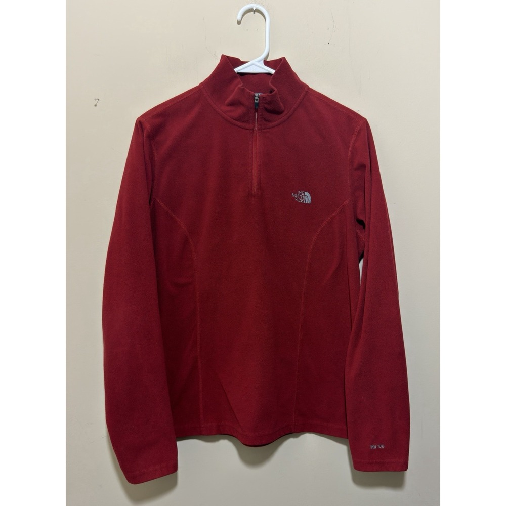 The North Face TKA 100 Womens L Cranberry Long Sleeve 1/4 Zip Fleece *burn Hole